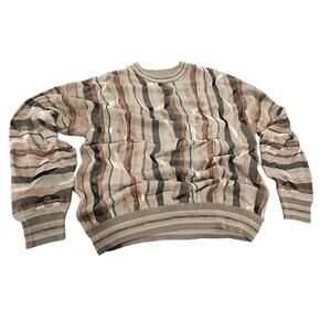 Protege Coogi Style Sweater Mens XL 3D Knit Beige Brown Black Cotton
